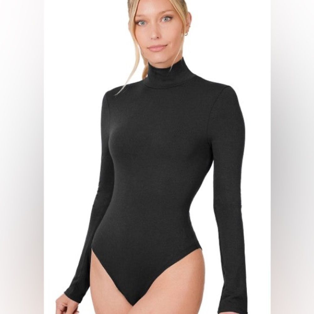 Black mock neck bodysuit